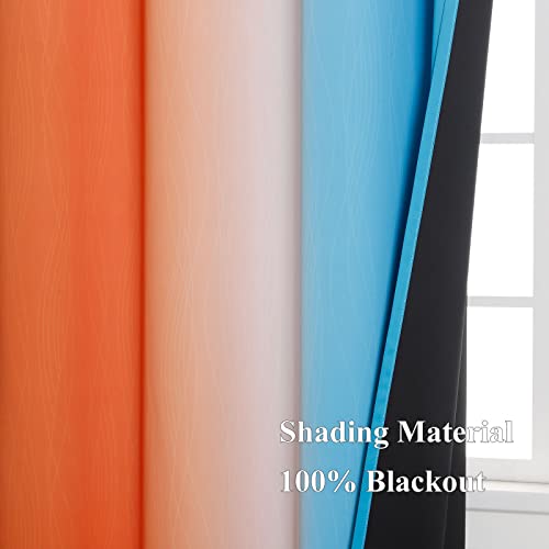 Estelar Textiler Thermal Insulated Blue and Orange Curtains for Living Room, Complete Light Blocking Ombre Blackout Curtains for Bedroom, Full Room Darkening Gradient Grommet Drapes for Boy Room, 52x84 Inch, 2 Panels - Image 5
