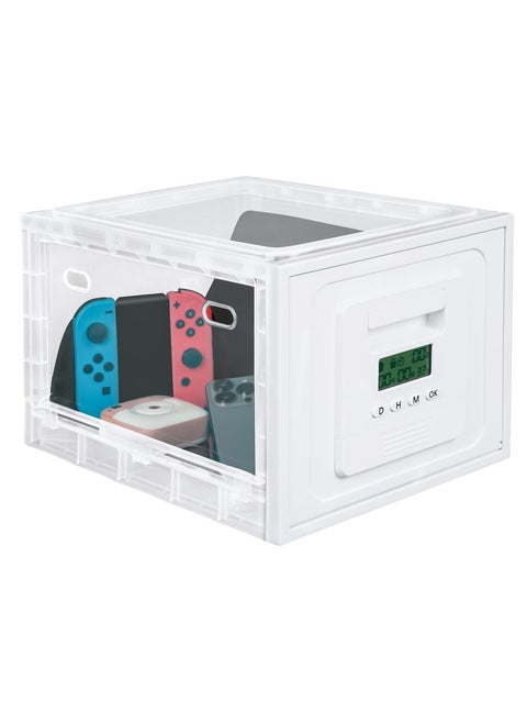 Lockable Box, 2 Mode Timing/Password Medicine Storage Box with Lock, Lockable Storage Bin Organiser Box for Fridge Food/Snacks/Phone/Tablet Jail/Home Safety, Batteries not included