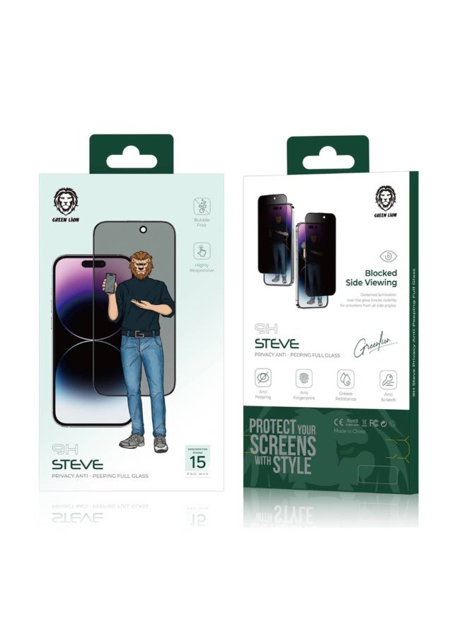 GreenLion Green Lion 9H Steve Privacy Screen Protector for iPhone 15 Pro Max - Black - Image 2