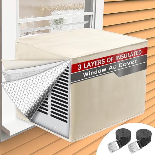 TOHONFOO Air Conditioner Covers for Outside Unit for Winter Insulation, 21"W x 16"D x 15"H, Waterproof & Windfroof Window AC Cover Outside Units with 3 Layers Insulation - Beige - Image 1