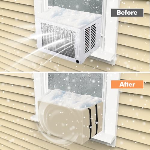 TOHONFOO Air Conditioner Covers for Outside Unit for Winter Insulation, 21"W x 16"D x 15"H, Waterproof & Windfroof Window AC Cover Outside Units with 3 Layers Insulation - Beige - Image 5