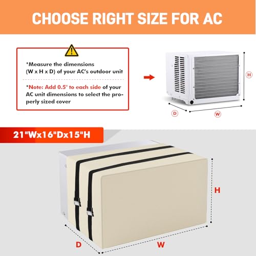TOHONFOO Air Conditioner Covers for Outside Unit for Winter Insulation, 21"W x 16"D x 15"H, Waterproof & Windfroof Window AC Cover Outside Units with 3 Layers Insulation - Beige - Image 2
