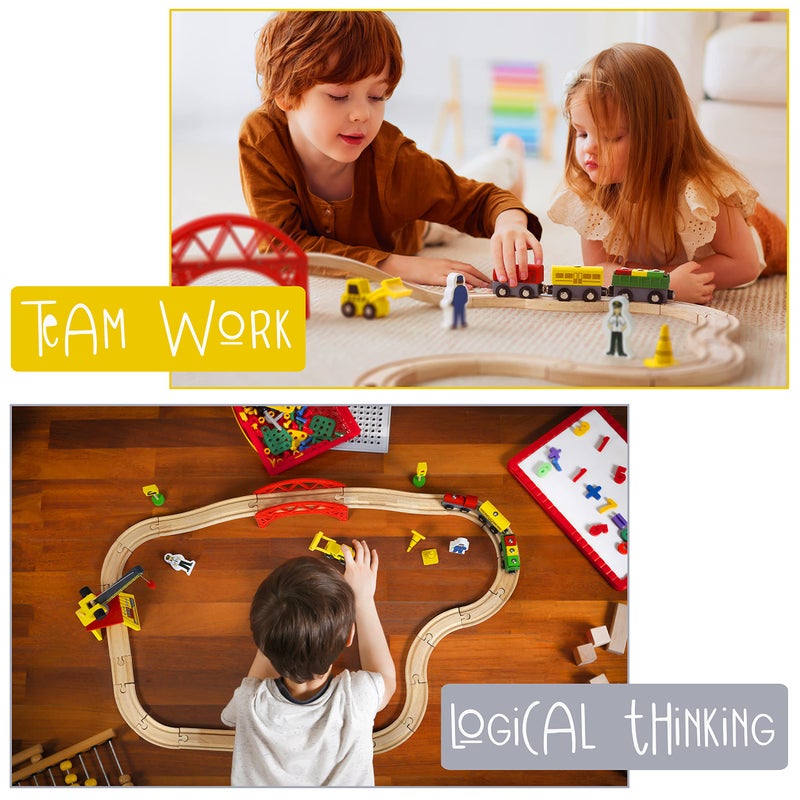 KipiPol Wooden Train Sets for Boys 2-4-7 â€“ 38 Pcs Wood Train Set for Toddlers w/Crane, Bridge & Wooden Train Tracks â€“ Train Toys for 3 Year Old Boys & Girls â€“ Fits Thomas Brio IKEA Melissa and Doug - Image 4