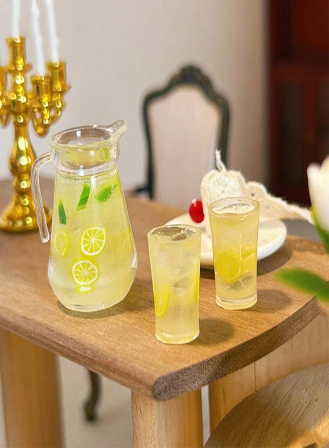 ORFOFE 3pcs Miniature Lemonade Pitcher Set Simulation Glasses Bottle Lemonade Mini Lemon Fruit Ice Tea for Dollhouse Kitchen Scene Decoration - Image 2