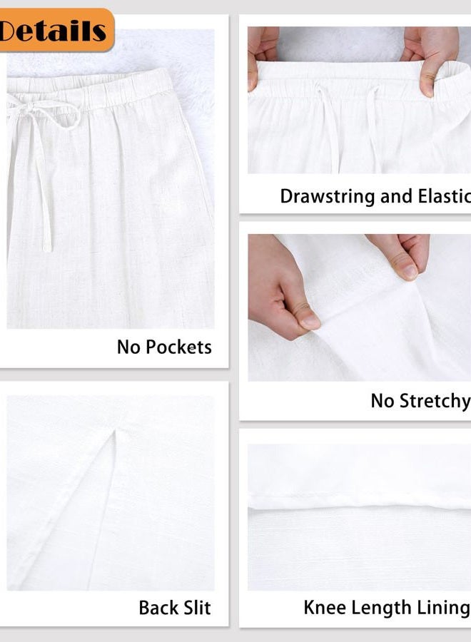 Facogoo Women's Linen Maxi Skirt Lined Drawstring Back Slit Elastic High Waisted Flowy White Long Skirts for Women, White, L - Image 5