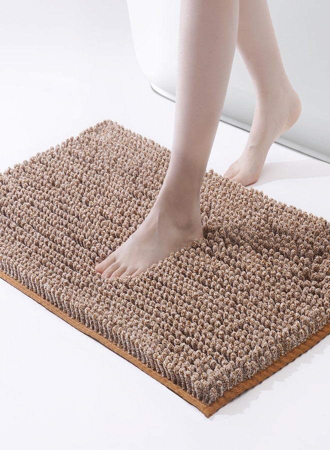 FRESHMINT Chenille Bath Rugs Extra Soft and Absorbent Microfiber Shag Rug, Non-Slip Runner Carpet for Tub Bathroom Shower Mat, Machine-Washable Durable Thick Area Rugs (Caramel Heather, 36" x 24") - Image 1