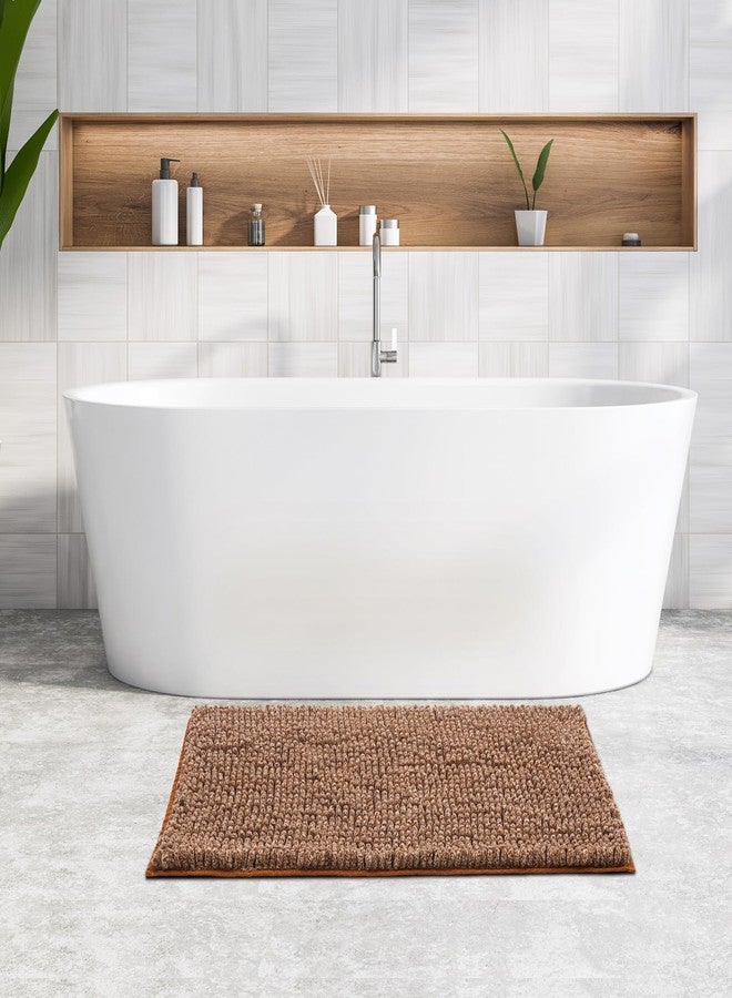 FRESHMINT Chenille Bath Rugs Extra Soft and Absorbent Microfiber Shag Rug, Non-Slip Runner Carpet for Tub Bathroom Shower Mat, Machine-Washable Durable Thick Area Rugs (Caramel Heather, 36" x 24") - Image 2