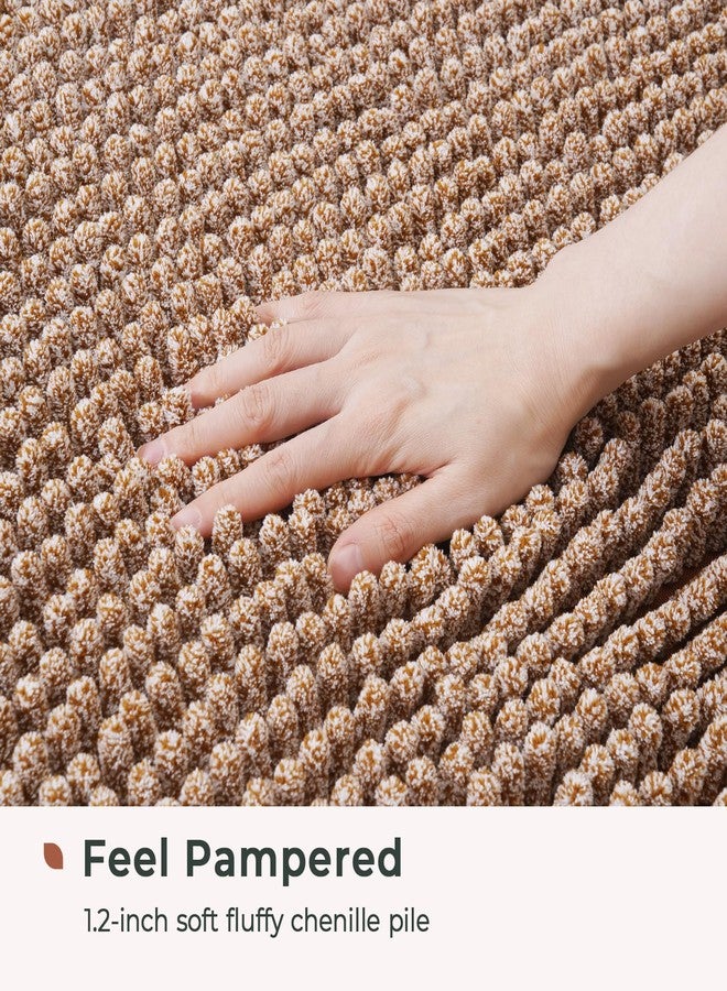 FRESHMINT Chenille Bath Rugs Extra Soft and Absorbent Microfiber Shag Rug, Non-Slip Runner Carpet for Tub Bathroom Shower Mat, Machine-Washable Durable Thick Area Rugs (Caramel Heather, 36" x 24") - Image 3