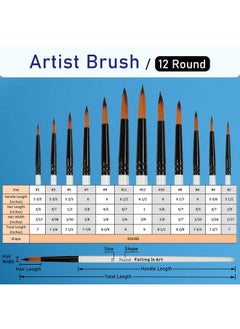 Falling In art Falling in Art Paint Brushes Set, 12 PCS Nylon Professional Round Paint Brushes for Watercolor, Oil Painting, Acrylic, Face Body Nail Art, Crafts, Rock Painting  - Image 2