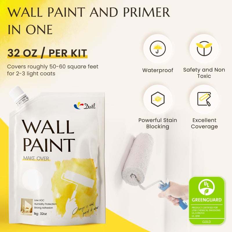 DWIL White Paint for Wall, Water-Based Ceiling Paint with Roller Kit - Interior/Exterior - No Sanding, Quick Drying, Low Odor - Perfect for Wall, Ceiling & More, 50-55sq.ft, 32 Oz, White - Image 2
