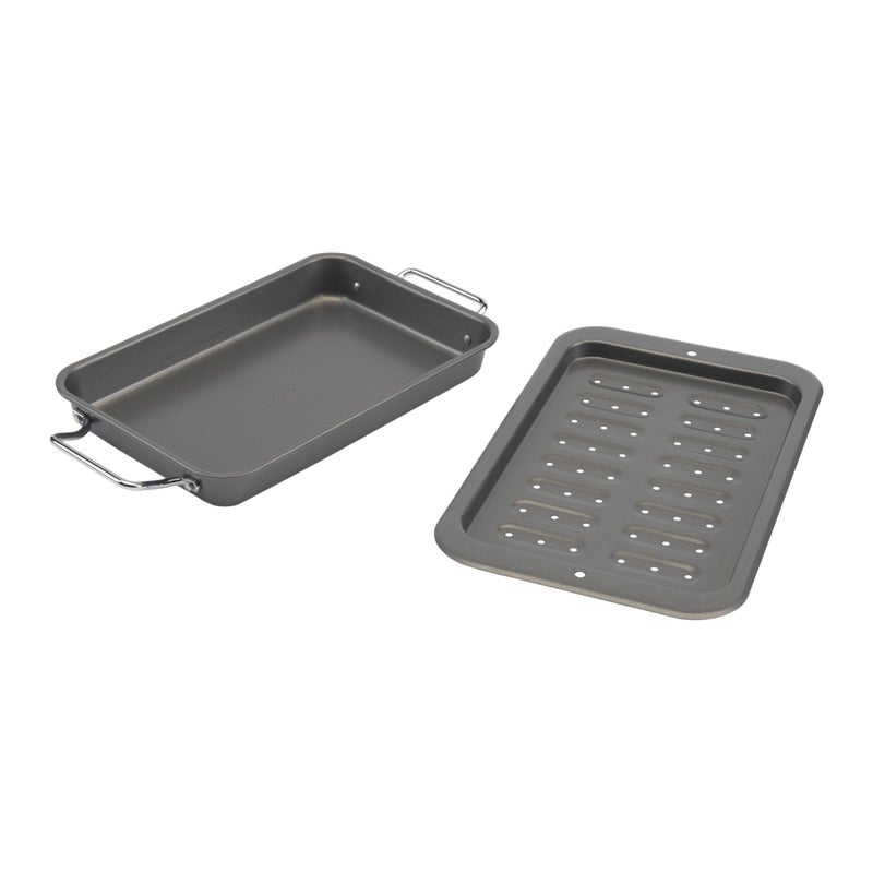 GoodCook Everyday Broiler Baking Pan with Built-in Handles Nonstick Warp-Resistant Heavy-Gauge Steel Construction Even-Heating Oblong Pan with Drip Rack, 7x11-Inch, Gray - Image 3