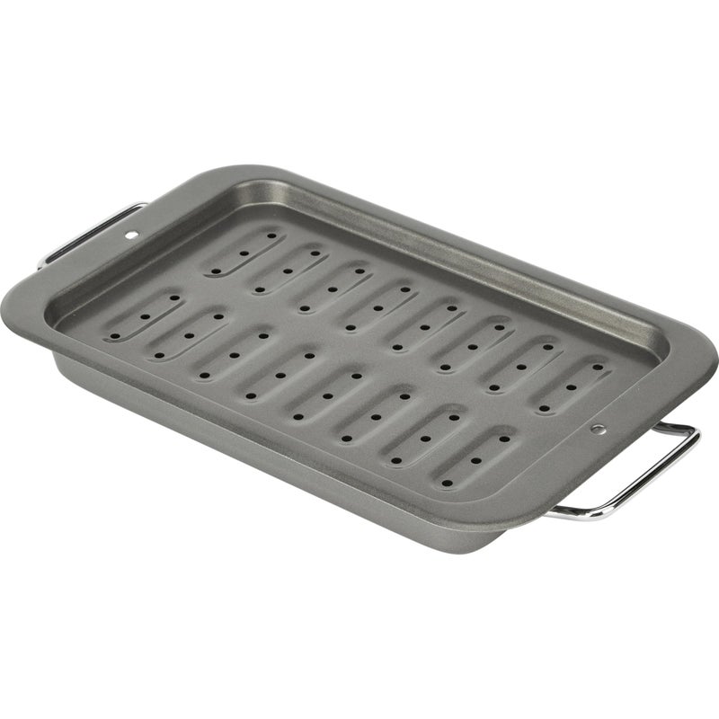 GoodCook Everyday Broiler Baking Pan with Built-in Handles Nonstick Warp-Resistant Heavy-Gauge Steel Construction Even-Heating Oblong Pan with Drip Rack, 7x11-Inch, Gray - Image 1