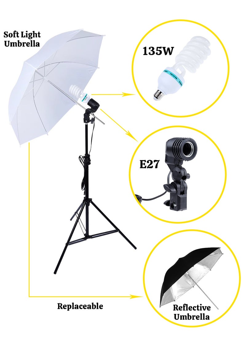 Mi VAZA Photography Fill Light Set - Studio Photography Lighting Kit - 135W Light Bulb - 2X3m Background Stand - Soft Light Umbrella Lighting Kit - 5 in 1 Reflector - 5PCS Backdrops (White/Grey/Black/Blue/Green) Screen for Photo, Video, Portrait and Live  - Image 2
