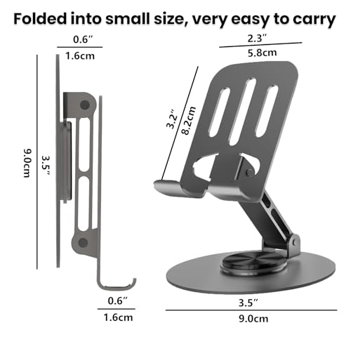 Lusosh Universal Metal Cell Phone Stand, Multi-Angel Adjustable 360° Rotation Non-Slip Metal Phone Stand Compatible with iPhone 17 16 Pro Max and All Smartphones (Grey&Grey) - Image 3