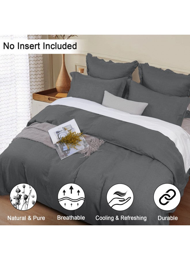 PHF PHF 100% French Flax Linen Duvet Cover Set Queen, 3pcs Garment Washed Soft Natural Linen, Breathable Durable Cooling Duvet Cover for Hot Sleepers, 1 Duvet Cover and 2 Pillowshams, 90"x 92", Charcoal  - Image 3