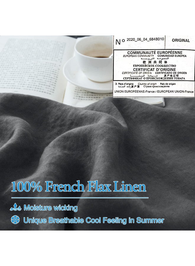 PHF PHF 100% French Flax Linen Duvet Cover Set Queen, 3pcs Garment Washed Soft Natural Linen, Breathable Durable Cooling Duvet Cover for Hot Sleepers, 1 Duvet Cover and 2 Pillowshams, 90"x 92", Charcoal  - Image 4