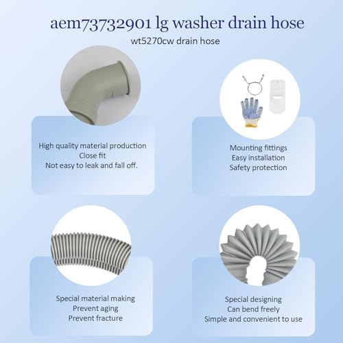 FJIAYIF AEM73732901 Washer Drain Hose - Premium Replacement for LG & Kenmore Elite Front Load Washers - Direct Fit for Models WT7500CW, WT1201CV，WT1201CW - Includes 2-Year Warranty - Image 3
