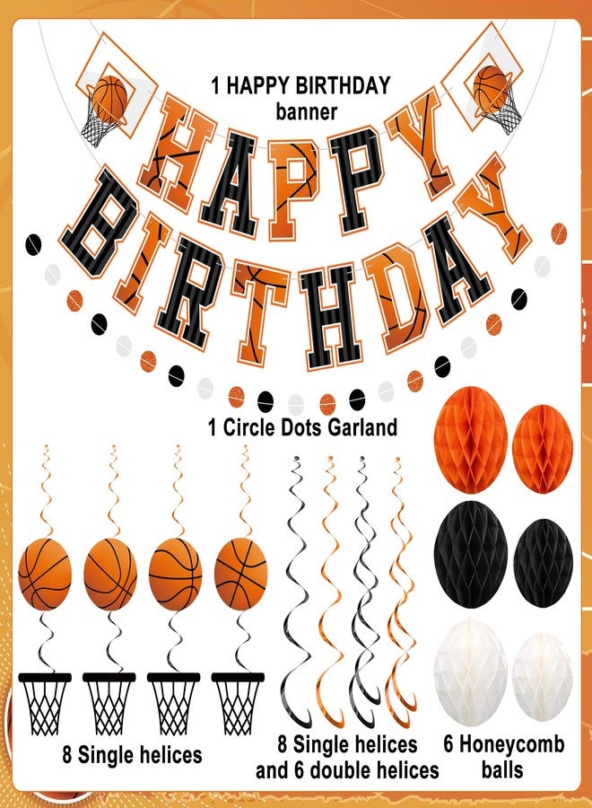 Maniaacer Pre-strung Basketball Birthday Party Decorations Basketball Happy Birthday Banner with Honeycomb Balls Basketballs Hoops Hanging Swirls Circle Dots Garland for Boys Men Sports Theme Party Decor - Image 3