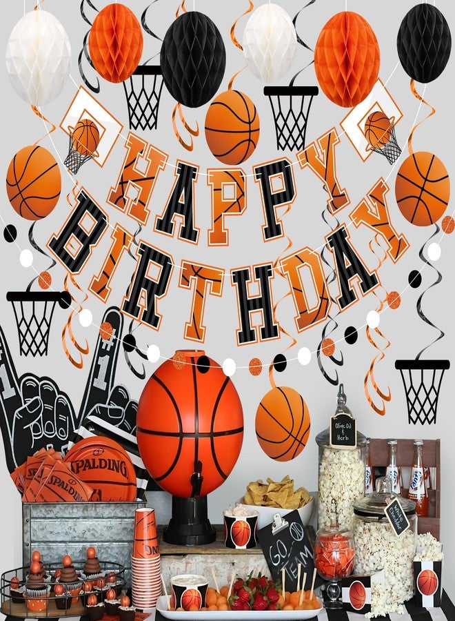 Maniaacer Pre-strung Basketball Birthday Party Decorations Basketball Happy Birthday Banner with Honeycomb Balls Basketballs Hoops Hanging Swirls Circle Dots Garland for Boys Men Sports Theme Party Decor - Image 5