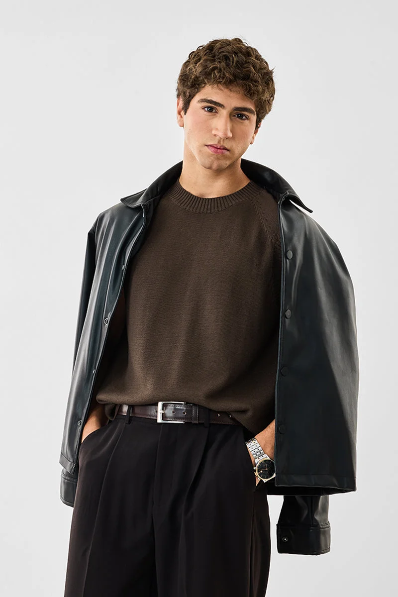 سنيتش Brown Solid Sleeveless Relaxed Sweater