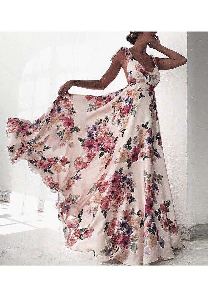 NIBEMINENT فستان نسائي بلا أكمام وبدون حمالات مزخرف بحافة كبيرة - Image 1