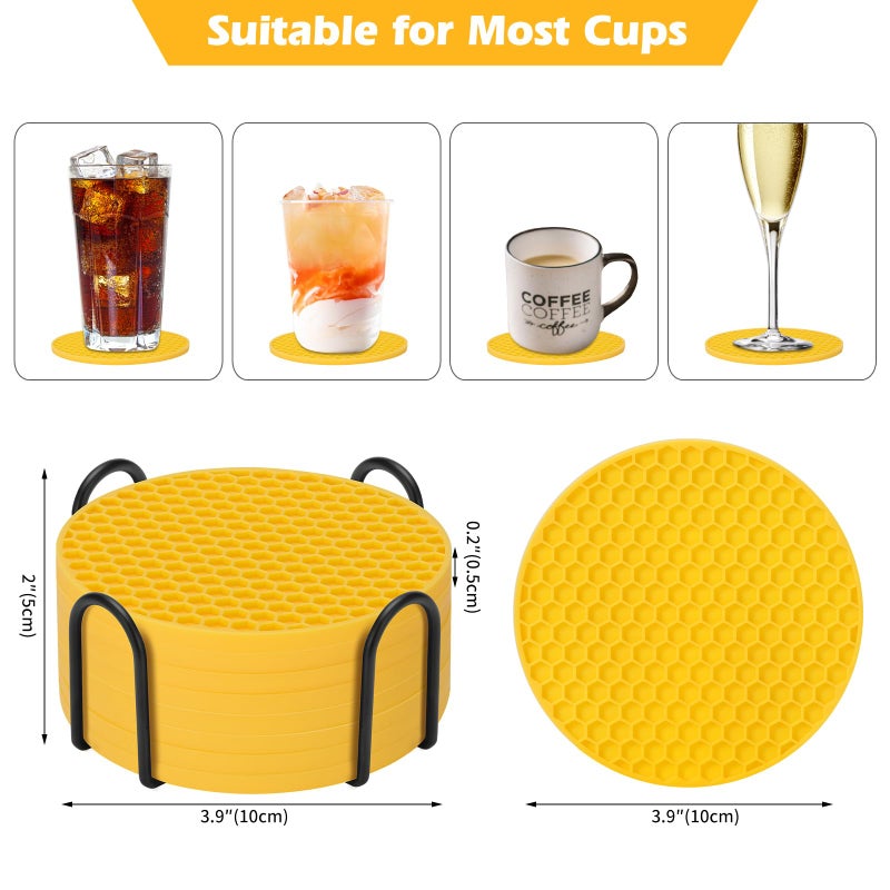 TWTLi Silicone Coasters Set of 8 with Holder Coasters for Drinks Beer Coffee Coasters Suitable for Kinds Cups Hot or Cold Anti-SLI Non-Stick Anti-Overflow Tabletop Protection and Decor (8 Pcs  Yellow) - Image 5