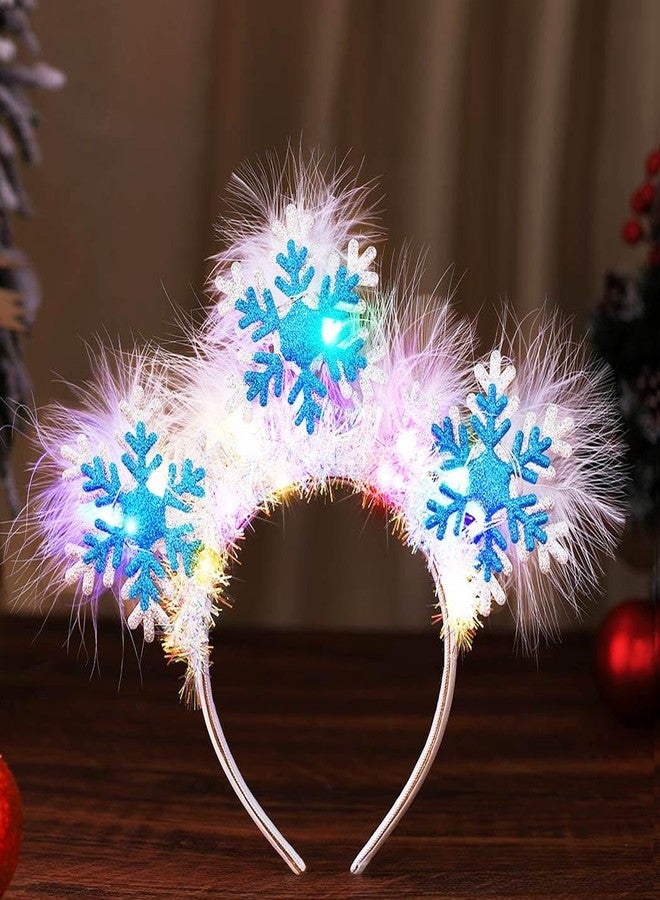 GORTIN Light up Snowflake Christmas Headbands LED Xmas Headpiece White Feather Glowing Hair Band Holiday Hair Accessories for Women - Image 2