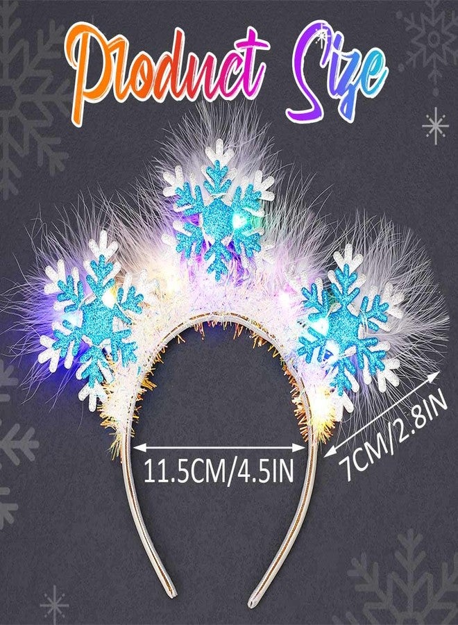 GORTIN Light up Snowflake Christmas Headbands LED Xmas Headpiece White Feather Glowing Hair Band Holiday Hair Accessories for Women - Image 4