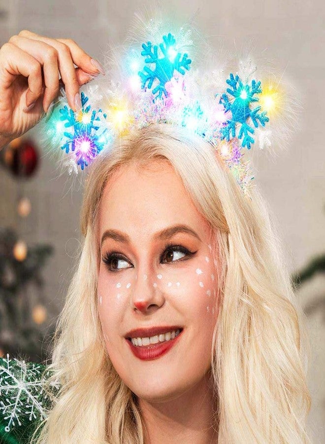 GORTIN Light up Snowflake Christmas Headbands LED Xmas Headpiece White Feather Glowing Hair Band Holiday Hair Accessories for Women - Image 3
