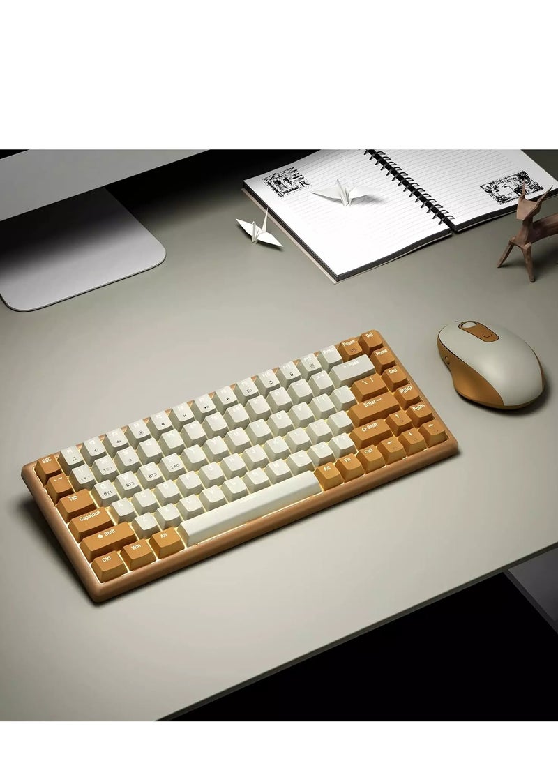 لوحة مفاتيح ميكانيكية هجينة للألعاب 80% - مفتاح بني - 3 أوضاع بلوتوث، لاسلكية وسلكية (رمادي/أصفر) - Image 4