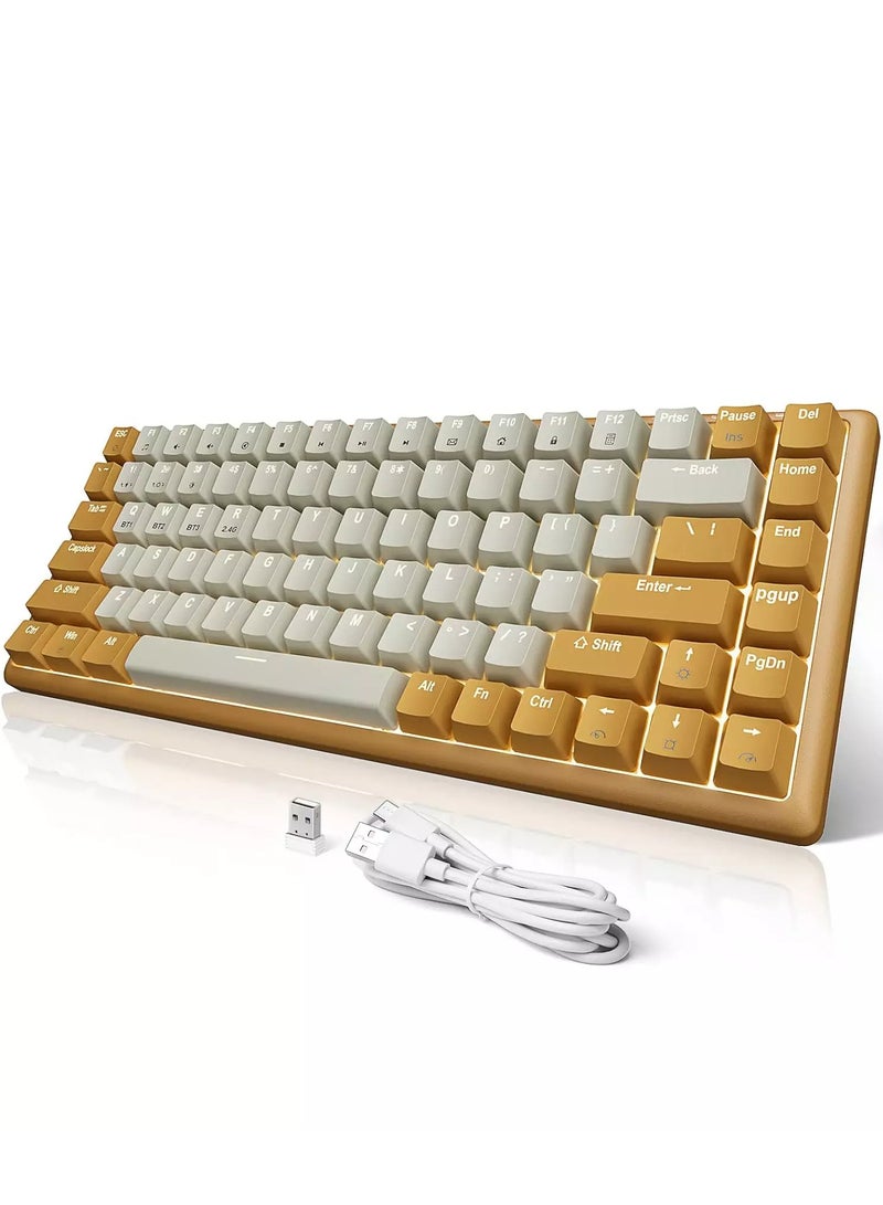 لوحة مفاتيح ميكانيكية هجينة للألعاب 80% - مفتاح بني - 3 أوضاع بلوتوث، لاسلكية وسلكية (رمادي/أصفر) - Image 1