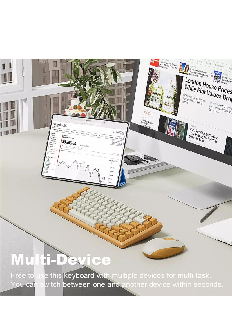 لوحة مفاتيح ميكانيكية هجينة للألعاب 80% - مفتاح بني - 3 أوضاع بلوتوث، لاسلكية وسلكية (رمادي/أصفر) - Image 3