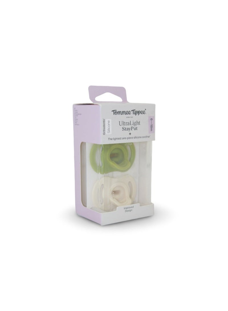 Tommee Tippee Ultra-Light StayPut Silicone Soother 6-18m – Mint & Off-White - Image 1