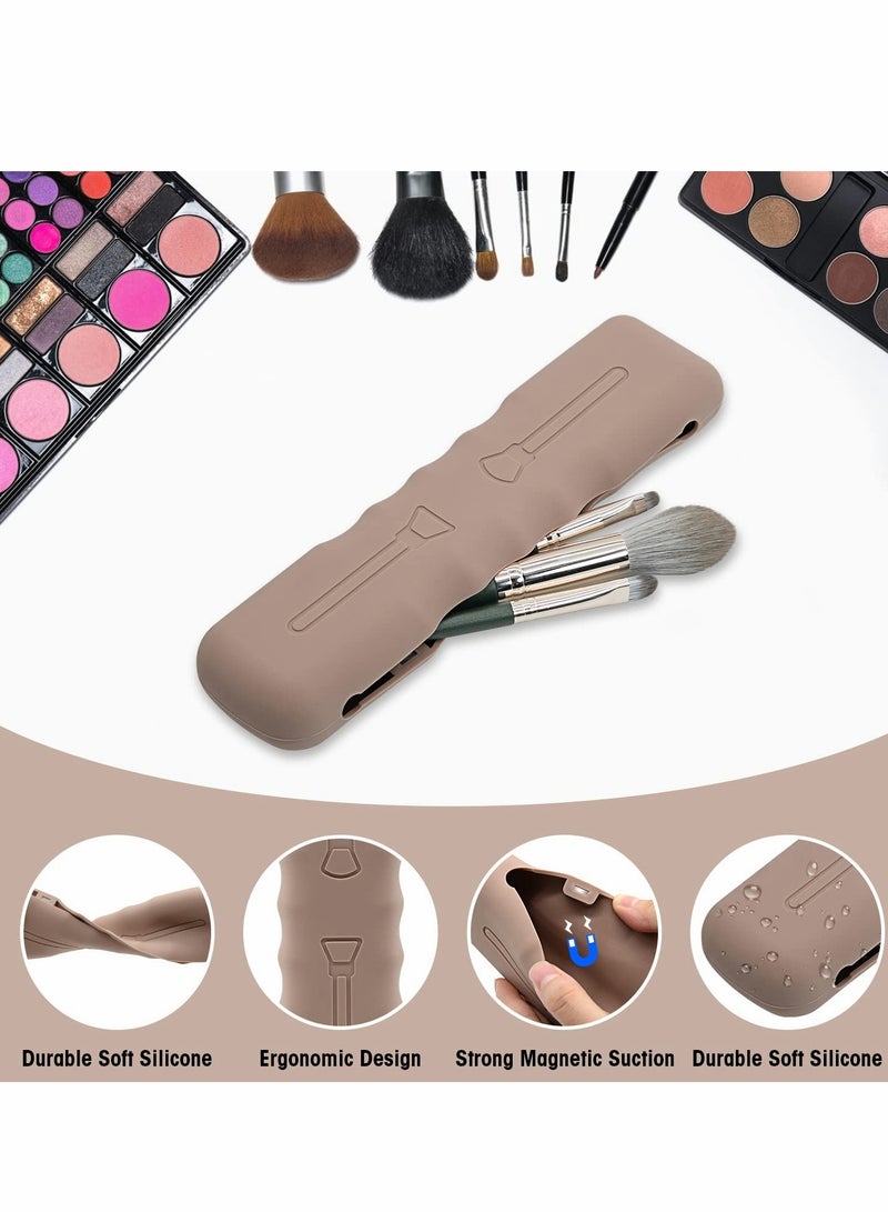 Travel Makeup Brush Holder Set - 3 Silicone Bags, Soft & Waterproof Cosmetic Organizers for On-the-Go - Black, Pink, Khaki - Image 5