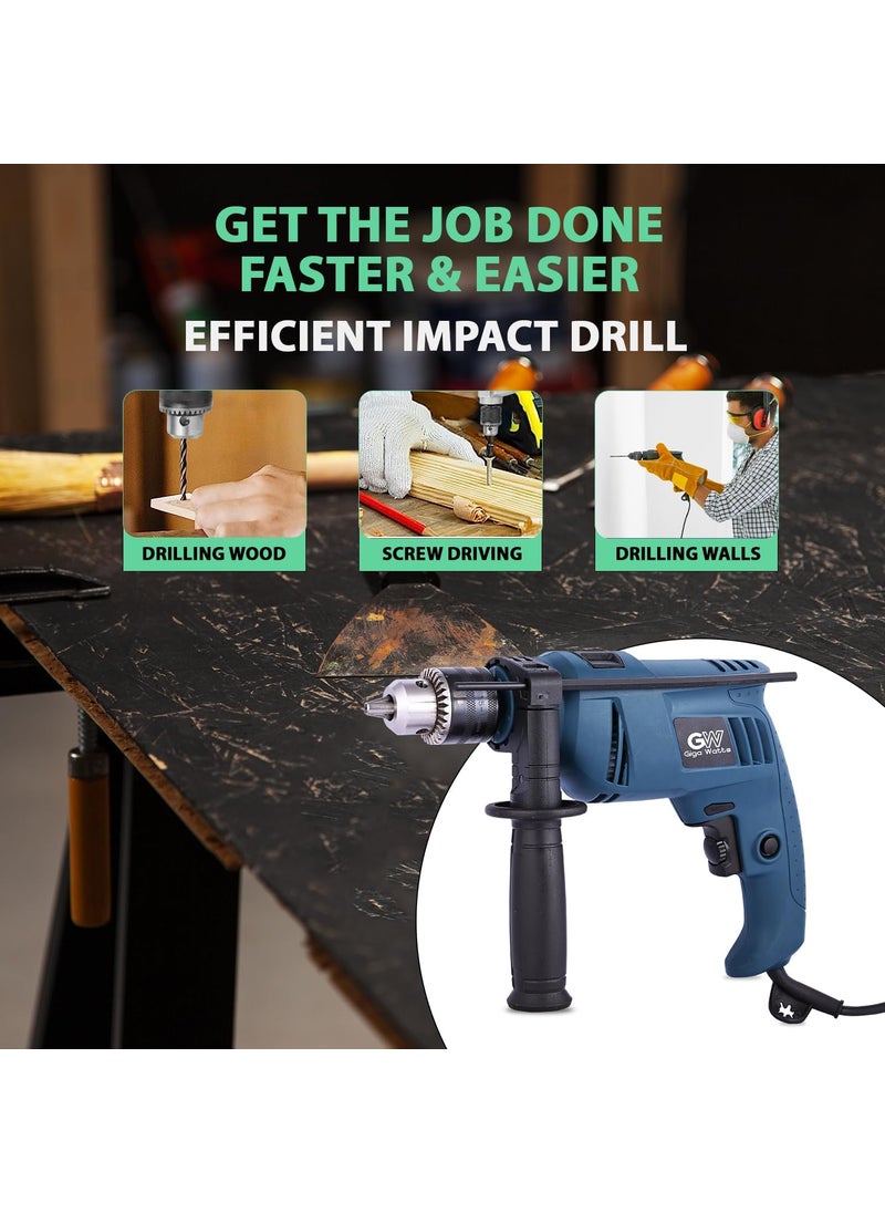 GIGAWATTS GIGAWATTS TH1002C 750W Reversible Impact Drill Machine Heavy Duty 2800 RPM Variable Speed Reverse Forward Function Electric Drilling Power Tool for Wall Wood Stone Metal Sheets  - Image 5