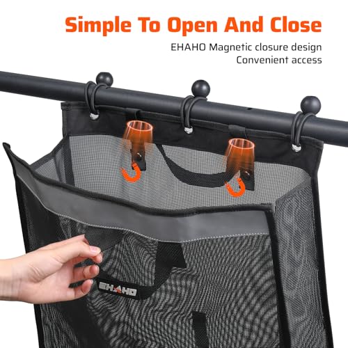 Ehaho UTV ATV Mesh Trash Bag with Reflective Strip, Universal Off-Road Trash Organizer, Large Mesh Sack with Carabiners, Fits Polaris RZR,Can-Am,CFMOTO,Arctic Cat,Pioneer,Golf Cart(Black) - Image 3