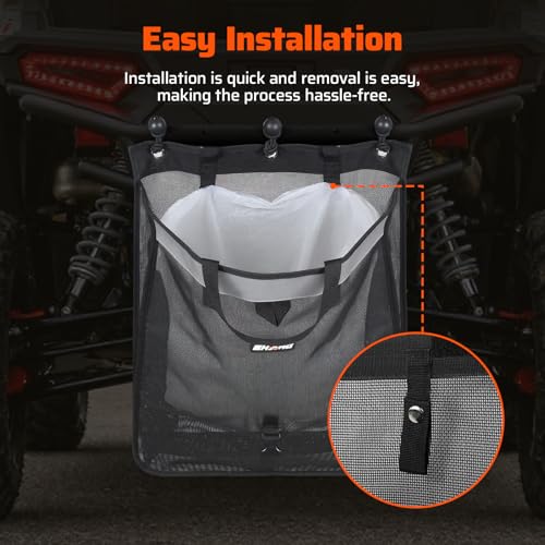 Ehaho UTV ATV Mesh Trash Bag with Reflective Strip, Universal Off-Road Trash Organizer, Large Mesh Sack with Carabiners, Fits Polaris RZR,Can-Am,CFMOTO,Arctic Cat,Pioneer,Golf Cart(Black) - Image 4