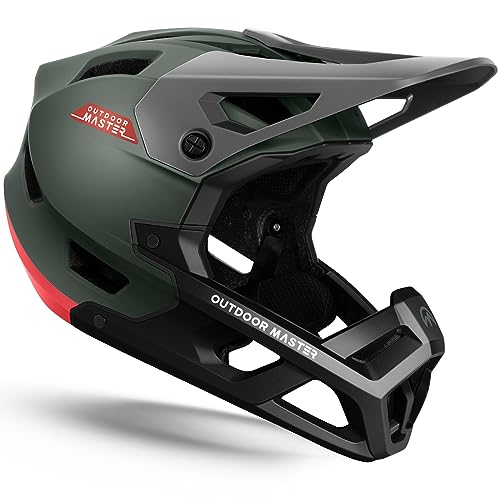 OutdoorMaster Full Face Mountain Bike Helmet for Men & Women-Two Removable Chin Pad Mountain Bike Helmet Grizzly, Ventilation Lightweight Racing Downhill DH BMX MTB Helmet (Emerald Green, Medium) - Image 1