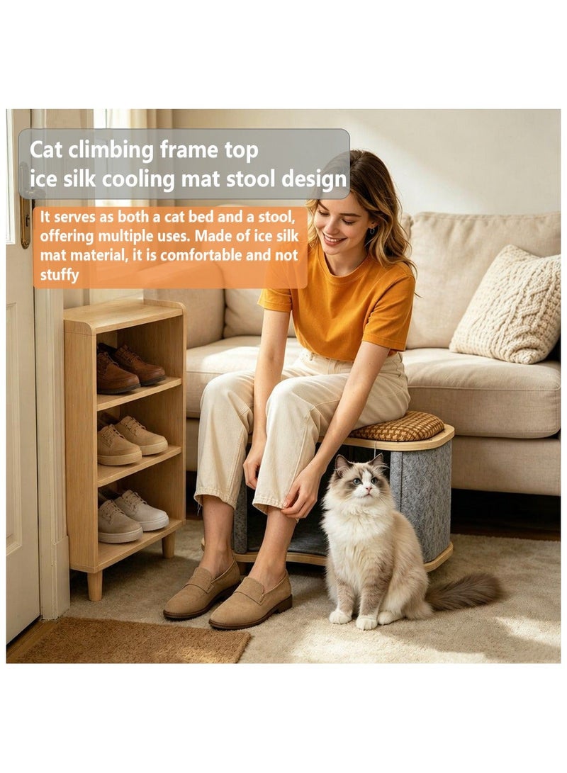Yolu Wooden Multi-Purpose Cat House, Cat Houses & Condos with Human Seat Stool,Cat Bed for Indoor House with Hanging Scratching Ball, Pet Play House For Home Daily Use - Image 3