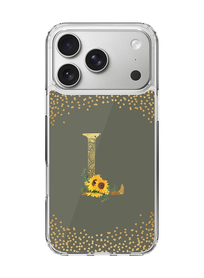 Stylizedd Classic Clear MagSafe Case for iPhone 17 Pro , Hybrid Soft Case Flexible Edges Anti Drop TPU PC Gel Thin Transparent Cover [ Designed for iPhone 17 Pro ] - Custom Monogram Initial Letter Floral Pattern Alphabet - L  (Olive Green )