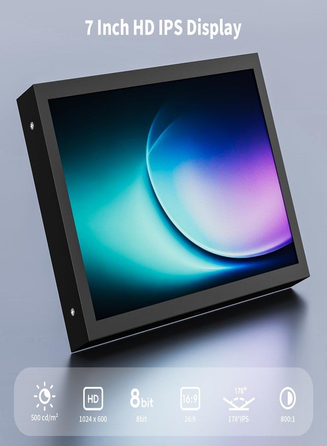 شاشة Aurevita صغيرة 7 بوصة مزودة بمنفذ HDMI، وشاشة VGA محمولة مع منفذ AV BNC، وشاشة LCD بدقة 1024×600 مع مكبرات صوت مدمجة، وزاوية رؤية 178 درجة، وتقنية IPS، وشاشة عرض صغيرة متعددة الوظائف لأجهزة Raspberry Pi/PC/TV/DVD/CVBS - Image 2