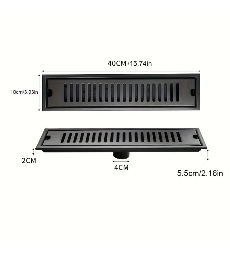 Black 304 Stainless Steel Long Floor Drain Anti Odor For Hotel Bathroom - Image 3