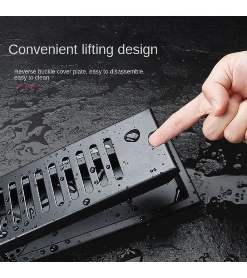Black 304 Stainless Steel Long Floor Drain Anti Odor For Hotel Bathroom - Image 2