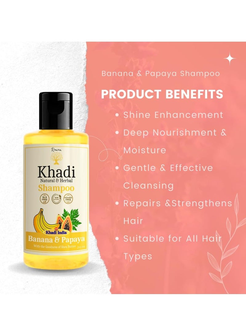 Khadi Banana & Papaya Organic & Herbal Shampoo | Deep Nourishment & Shine | Sulfate & Paraben Free | 210 ML - Image 4