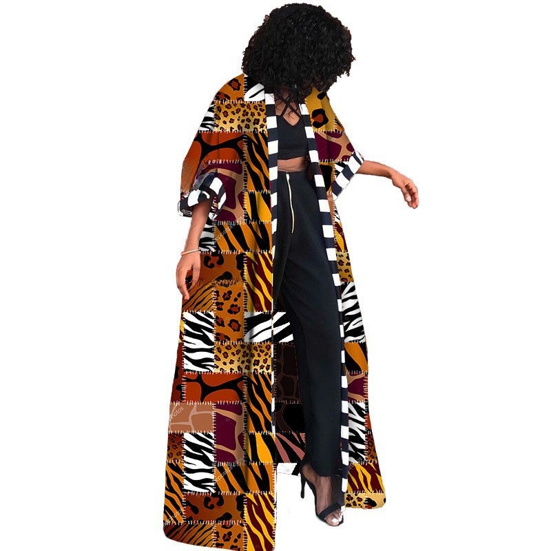African Print Womens Long Kimono Coat 2024 Egyptian frescoes  - Image 3