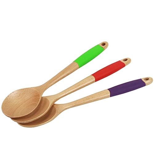 Chef Craft Premium Silicone Handle Wooden Spoon Set, 14 inch, Purple - Image 4