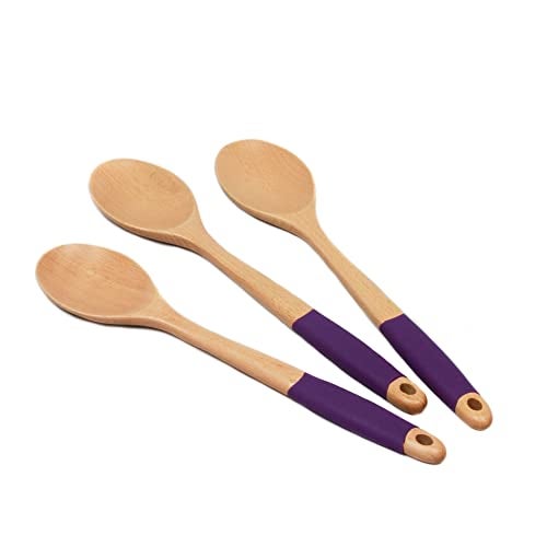 Chef Craft Premium Silicone Handle Wooden Spoon Set, 14 inch, Purple - Image 1