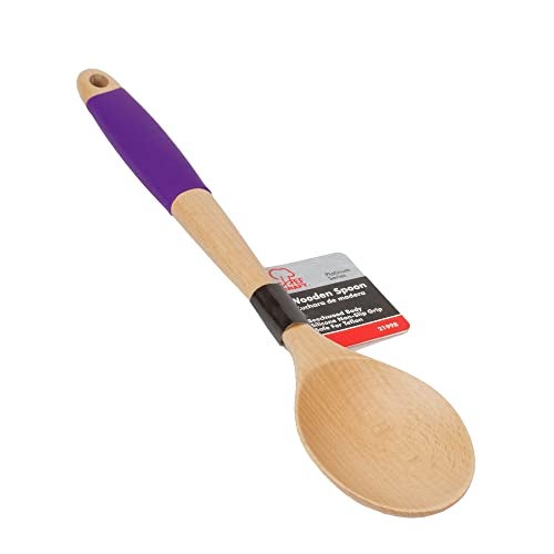 Chef Craft Premium Silicone Handle Wooden Spoon Set, 14 inch, Purple - Image 2