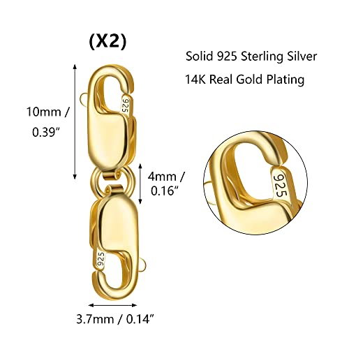 ALEXCRAFT Bracelet Extender Gold Necklace Clasps and Closures 14K Gold Plated 925 Sterling Silver Double Lobster Clasp Double Claw Connector for DIY Jewelry Making（2pcs） - Image 2
