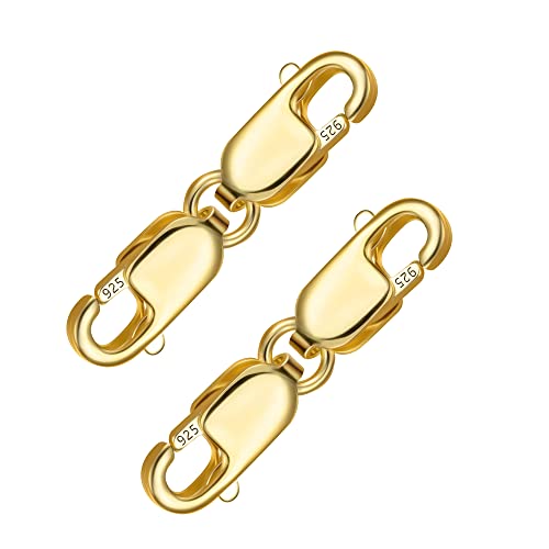 ALEXCRAFT Bracelet Extender Gold Necklace Clasps and Closures 14K Gold Plated 925 Sterling Silver Double Lobster Clasp Double Claw Connector for DIY Jewelry Making（2pcs） - Image 1